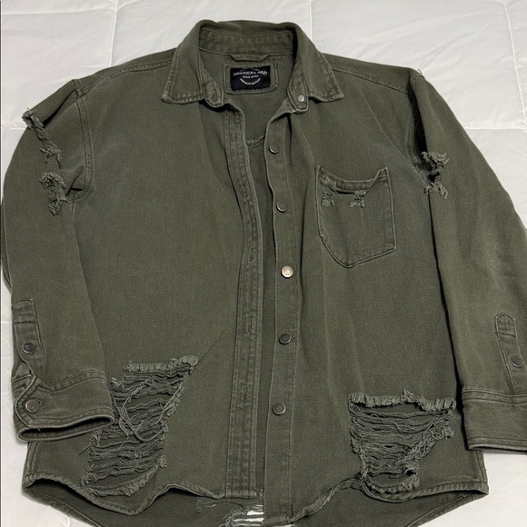 American Bazi Jackets & Blazers - American Bazi Olive Distressed Jean Jacket